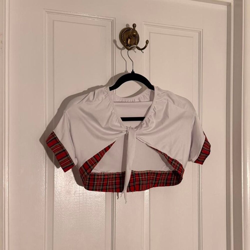 Womens Two Piece Short Sleeve Blouse And Skirt Costume Set Schoolgirl One Size